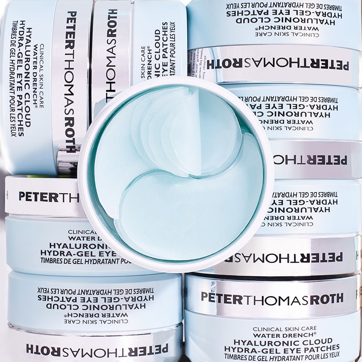Peter Thomas Roth Water Drench Eye Patches 30 stk fugtgivende øjenmasker i åben krukke med lyseblå hydrogel