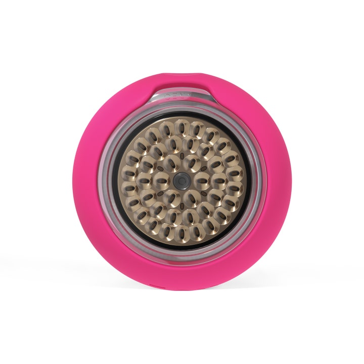 FOREO UFO 3 LED Pink 1 stk fugtgivende beauty tech enhed med lyserød silikone og guld mønstret flade