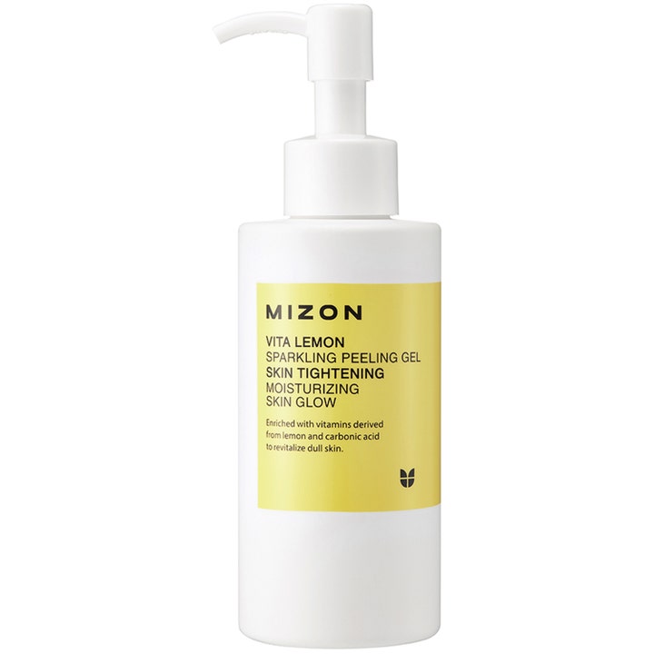 Mizon Vita Lemon Sparkling Peeling Gel 150ml opstrammende peelinggel i hvid pumpeflaske med gul etiket