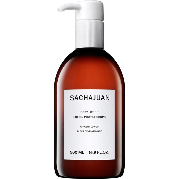 Sachajuan Body Lotion Ginger Flower 500 ml fugtgivende kropspleje i brun flaske med hvid pumpe