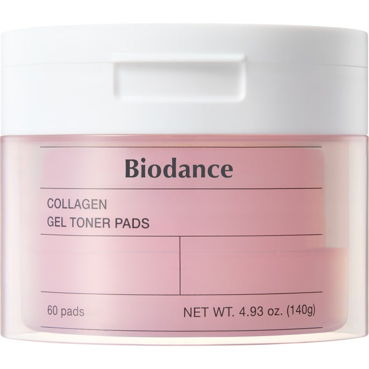 Biodance Collagen Gel Toner Pads 60 stk giver huden fugt og elasticitet i en klar krukke med lyserøde pads