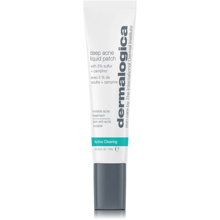 Dermalogica Deep Acne Liquid Patch 15 ml acnebehandling i hvid tube med gråt låg mod urenheder.
