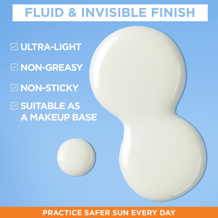 Garnier Ambre Solaire Face Super UV Fluid 40 ml solcreme med en let hvid konsistens der giver invisible finish.