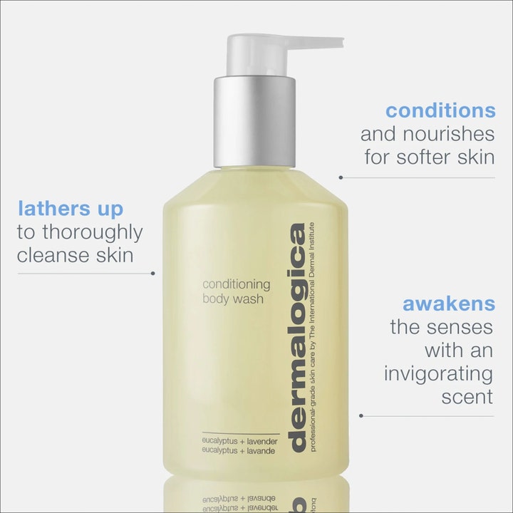 Dermalogica Conditioning Body Wash 295 ml plejende kropsvask i gennemsigtig pumpeflaske med eukalyptus