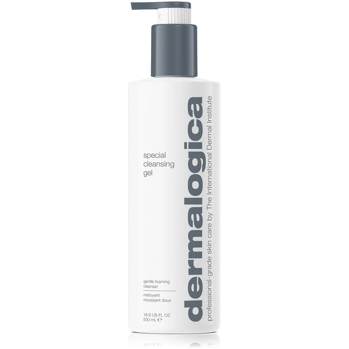 Dermalogica Special Cleansing Gel 500 ml mild skummende ansigtsrens i hvid plastflaske med grå pumpe