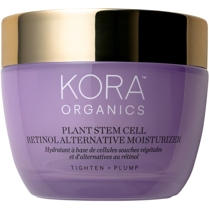 KORA Organics Plant Stem Cell Retinol Alternative Moisturizer opstrammende ansigtscreme i lilla krukke med guldlåg