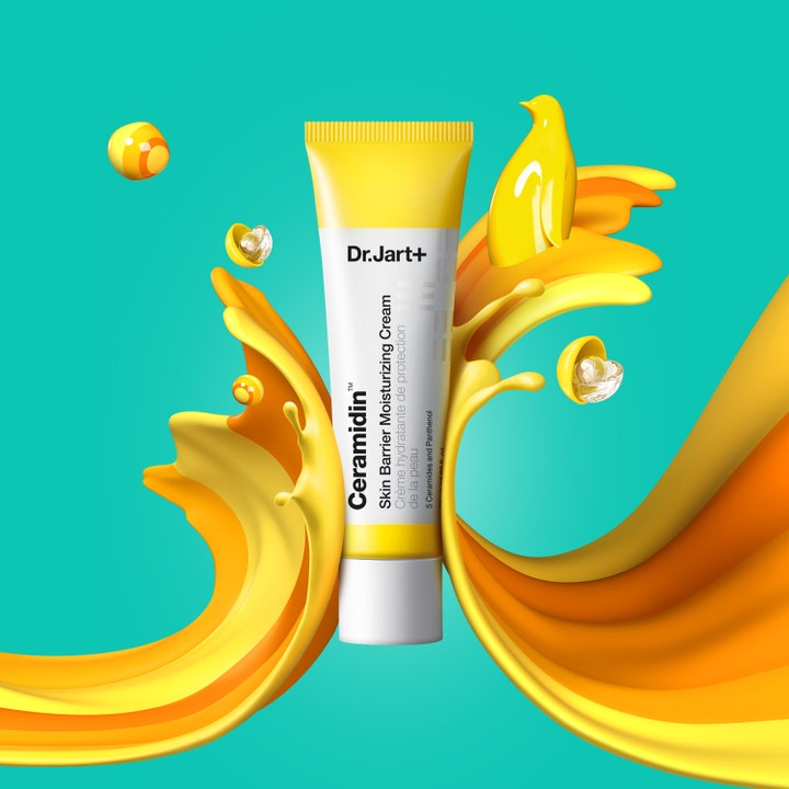 Dr.Jart+ Ceramidin Skin Barrier Moisturizing Cream 50 ml fugtgivende ansigtscreme i gul tube med gule cremebølger.