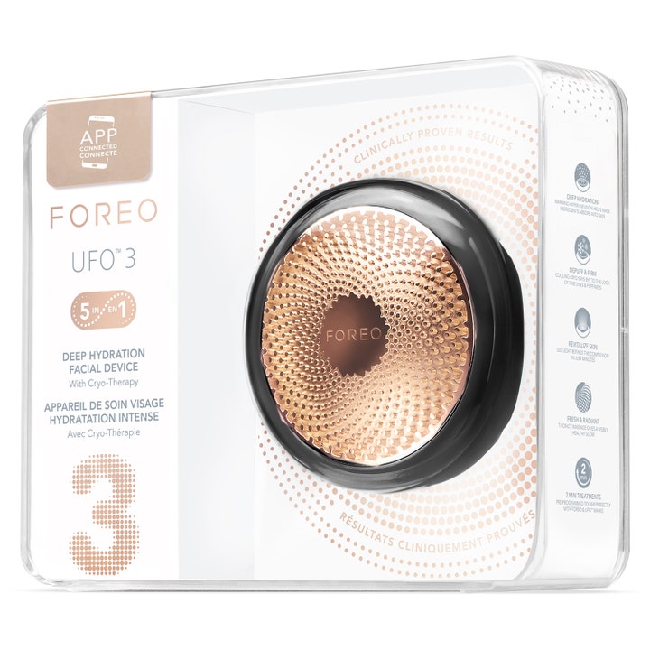 FOREO UFO™ 3 Black 1 stk ansigtsapparat i gennemsigtig emballage der giver fugtgivende hudpleje med lysterapi