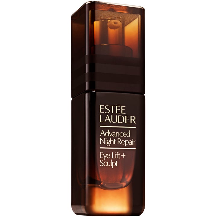 Estée Lauder Advanced Night Repair Eye Lift + Sculpt øjenserum i brun glasflaske med pumpe der løfter og opstrammer