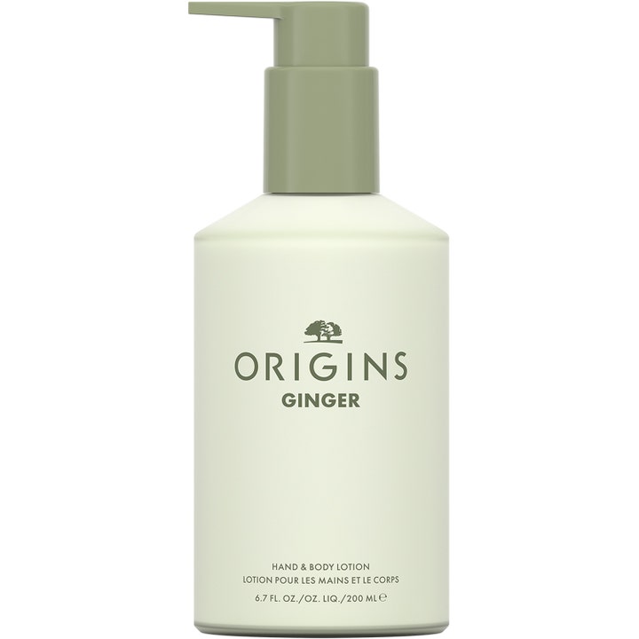 Origins Ginger Hand & Body Lotion 200 ml fugtgivende kropspleje i lysegrøn flaske med salviegrøn pumpe