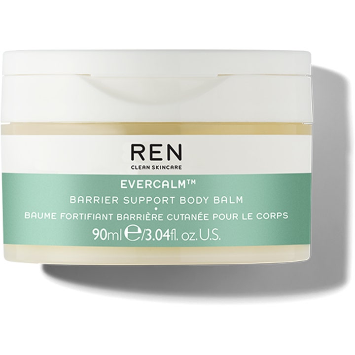 REN Evercalm Barrier Support Body Balm 90ml beroligende kropsbalm i hvid krukke med grøn etiket