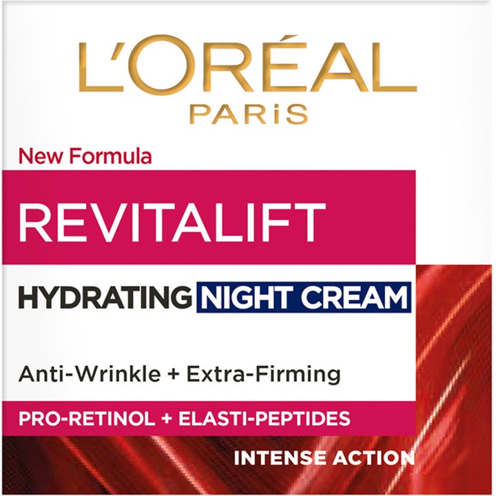 L'Oréal Paris Revitalift Night Cream 50 ml fugtgivende nattcreme med Pro-Retinol i hvid og rød emballage
