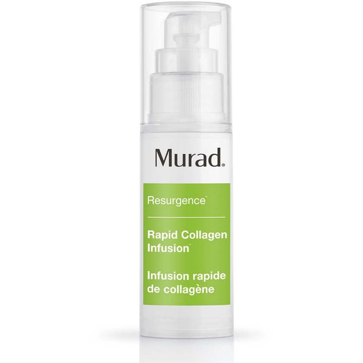 Murad Resurgence Rapid Collagen Infusion 30ml opstrammende serum i hvid pumpeflaske med grøn etiket og klart låg