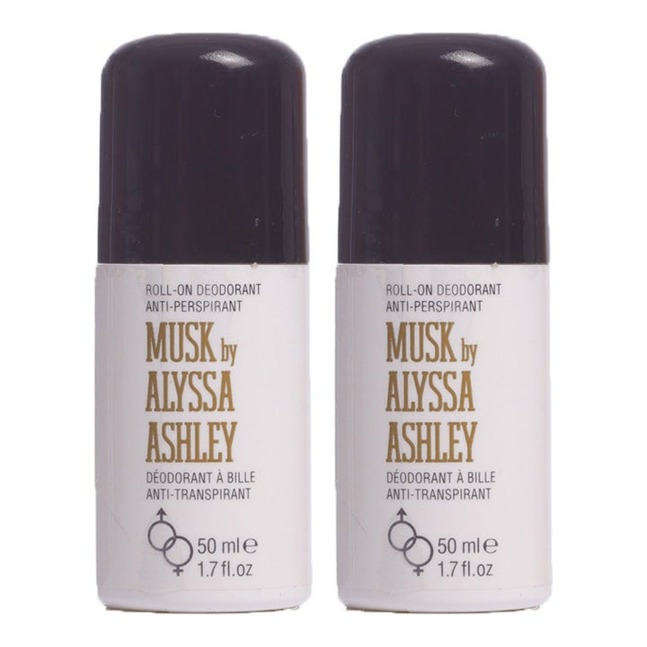 Alyssa Ashley Musk Roll-on Deodorant 2-pak 50 ml mod sved i hvide flasker med mørkebrune låg