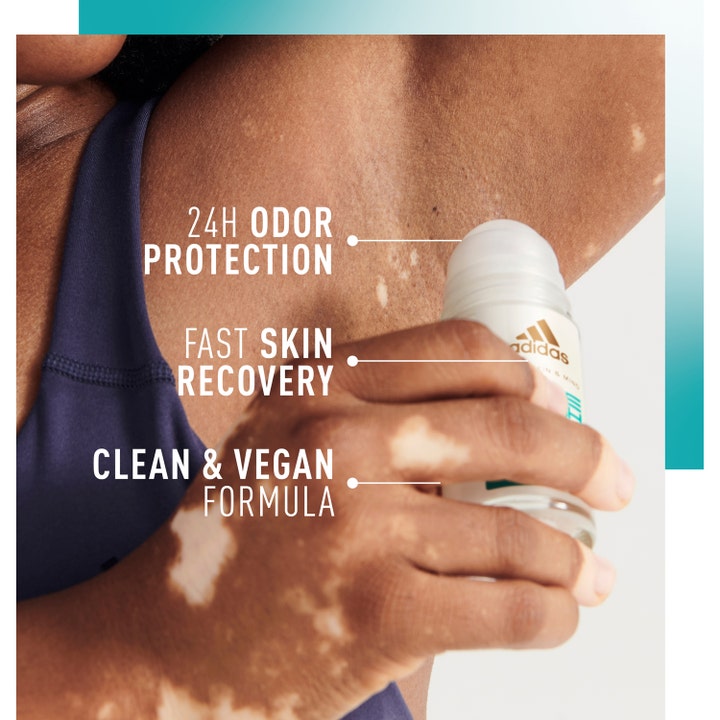 Adidas Skin & Mind Pure Fresh 50 ml roll-on deodorant påføres under armen og giver 24h odor protection