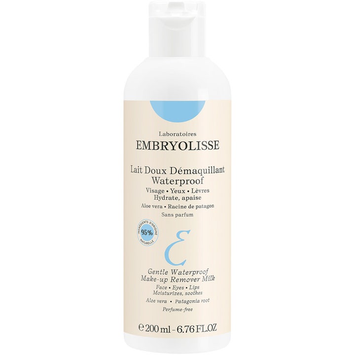 Embryolisse Gentle Waterproof Make-up Remover Milk 200 ml fugtgivende rensemælk i hvid flaske med beige etiket