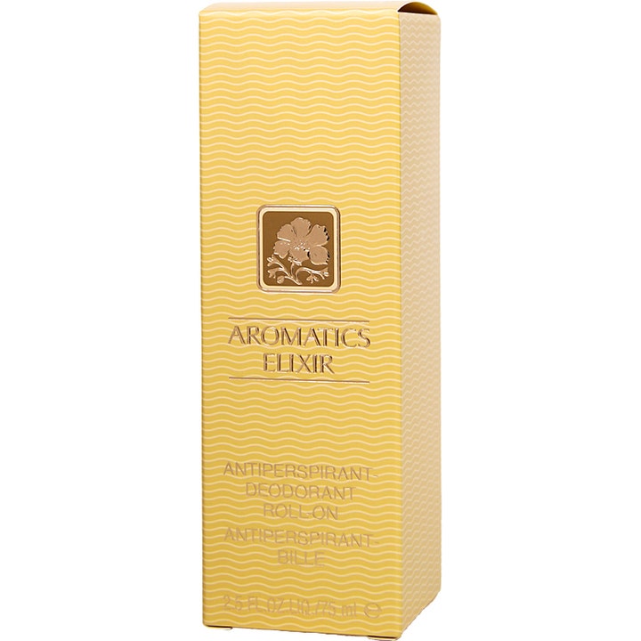 Clinique Aromatics Elixir Antiperspirant Deodorant Roll-On 75 ml i gul æske med bølgemønster og guldlogo