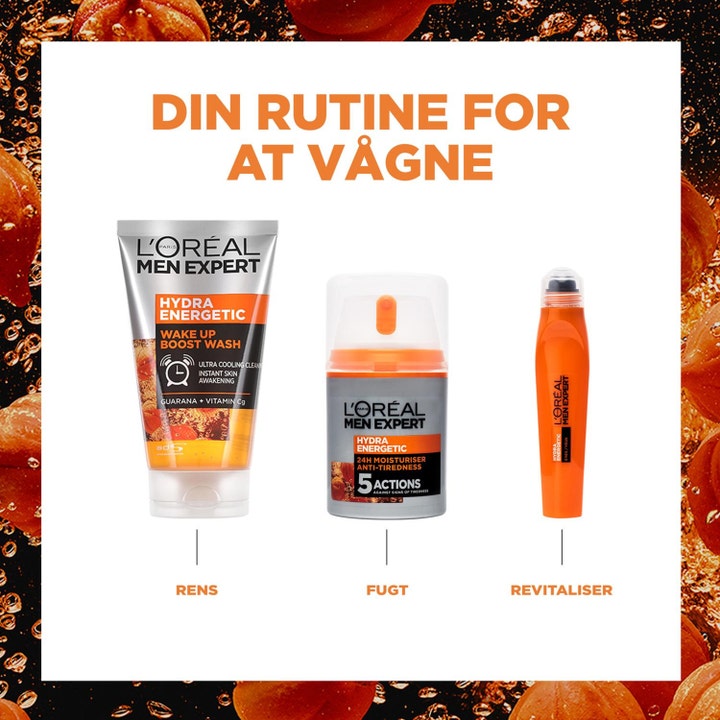 L'Oréal Paris Men Expert Hydra Energetic hudplejerutine mod træthed med opfriskende ansigtsrens fugt og øjencreme