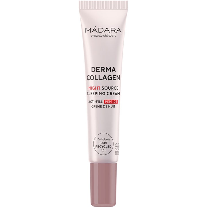 Mádara Derma Collagen Night Source Sleeping Cream 40ml genopbyggende natcreme i lyserød tube med rosa låg