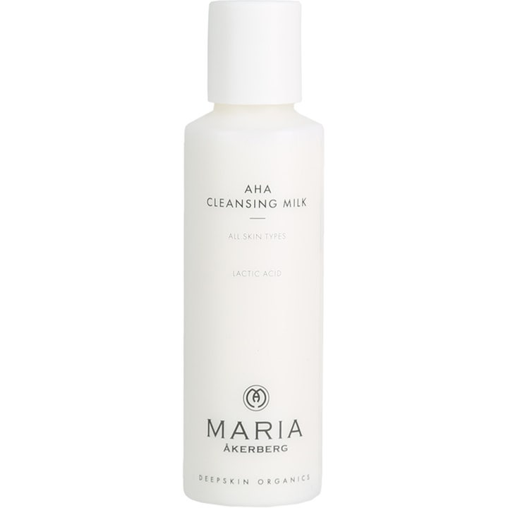 Maria Åkerberg AHA Cleansing Milk 125 ml eksfolierende rensemælk i hvid plastflaske med mælkesyre