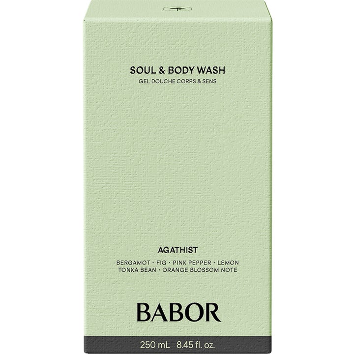 Babor Soul & Body Wash Agathist 250 ml opfriskende kropsvask i en lys grøn tekstureret æske med duft af bergamot