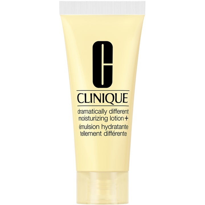 Clinique Dramatically Different Moisturizing Lotion+ fugtgivende ansigtslotion i lysegul tube med sort tekst