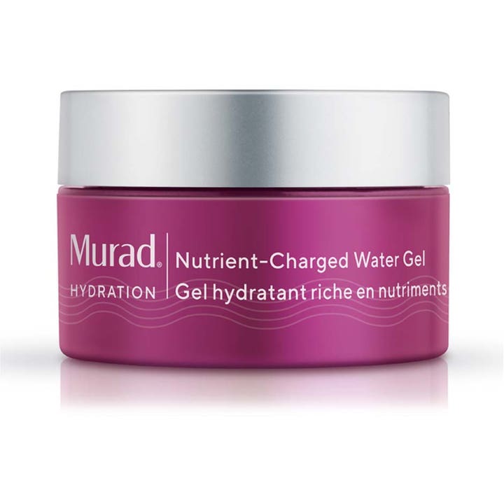Murad Nutrient-Charged Water Gel 50ml fugtgivende ansigtscreme i en lilla krukke med sølvlåg