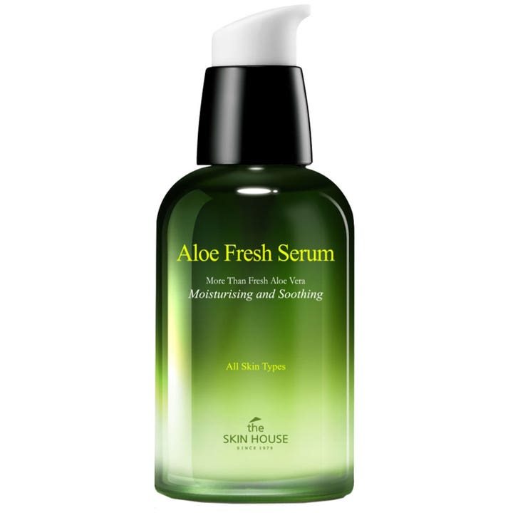 The Skin House Aloe Fresh Serum 50ml beroligende ansigtsserum i en grøn gradientflaske med hvid pumpe