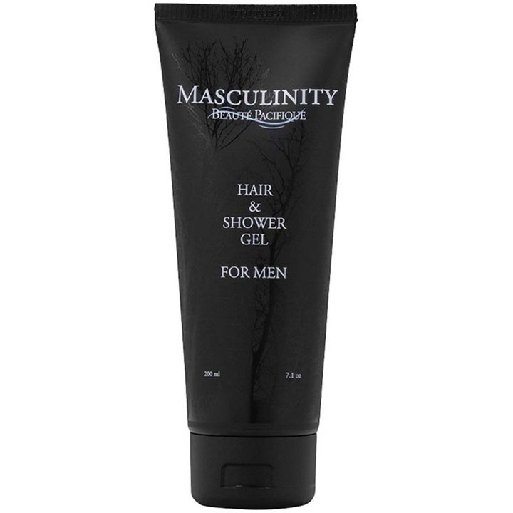 Beauté Pacifique Masculinity Hair & Shower Gel 200 ml rensende body wash i sort tube med sølvtekst og diskret trægrafik