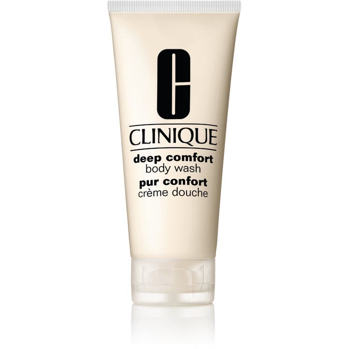 Clinique Deep Comfort Body Wash beroligende kropspleje i en beige plasttube med hvidt skruelåg