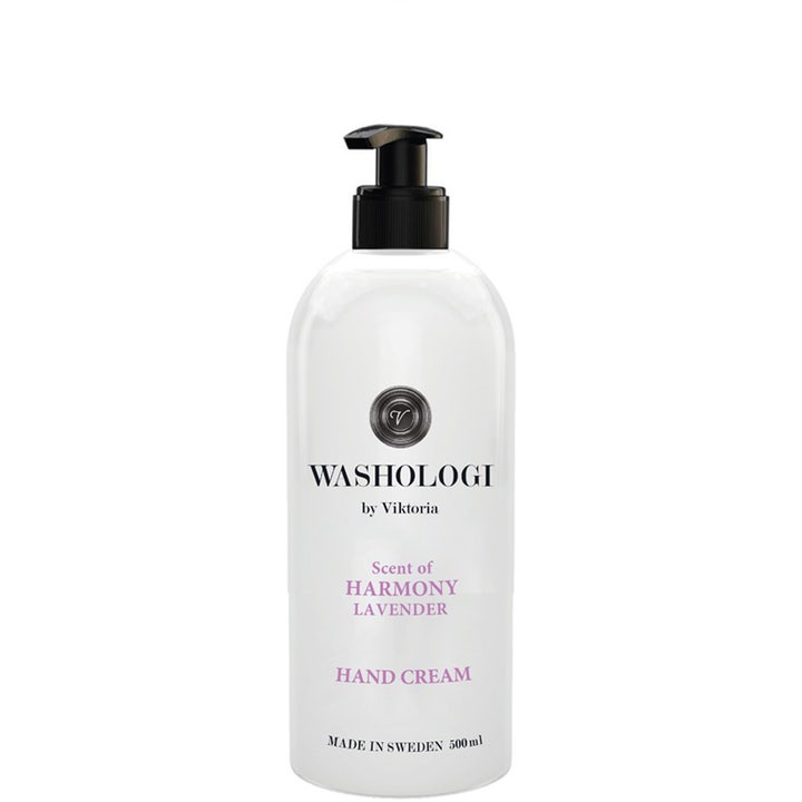 Washologi Hand Cream Scent of Harmony 500 ml plejende håndcreme i hvid pumpeflaske med beroligende lavendel