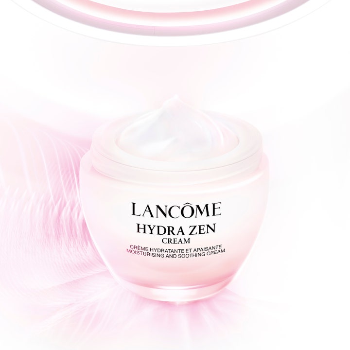 Lancôme Hydra Zen Day Cream 50 ml beroligende dagcreme med en let hvid tekstur i en lyserød glasruk