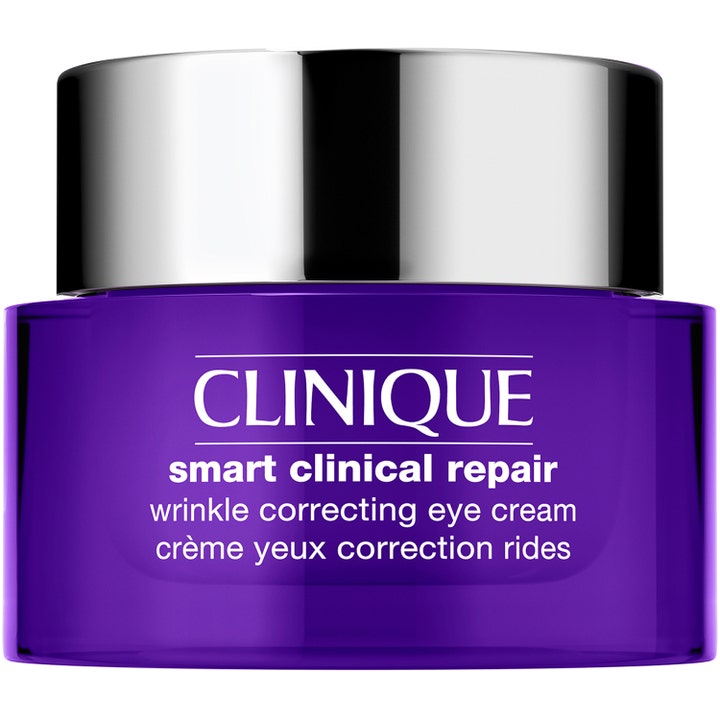 Clinique Smart Clinical Repair 15 ml rynkekorrigerende øjencreme i lilla glaskrukke med blankt sølvlåg