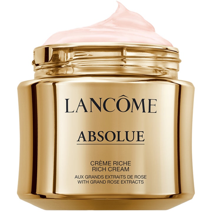 Lancôme Absolue Rich Cream 60 ml ansigtscreme i guldkrukke med en rig og cremet lyserød konsistens