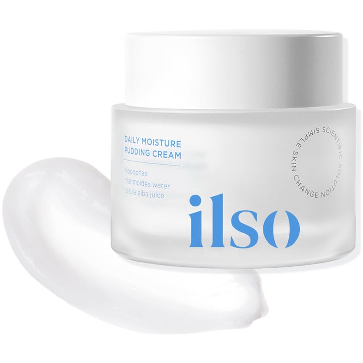Ilso Daily Moisture Pudding Cream 50 ml fugtgivende ansigtscreme i frostet glaskrukke med hvid gel-tekstur