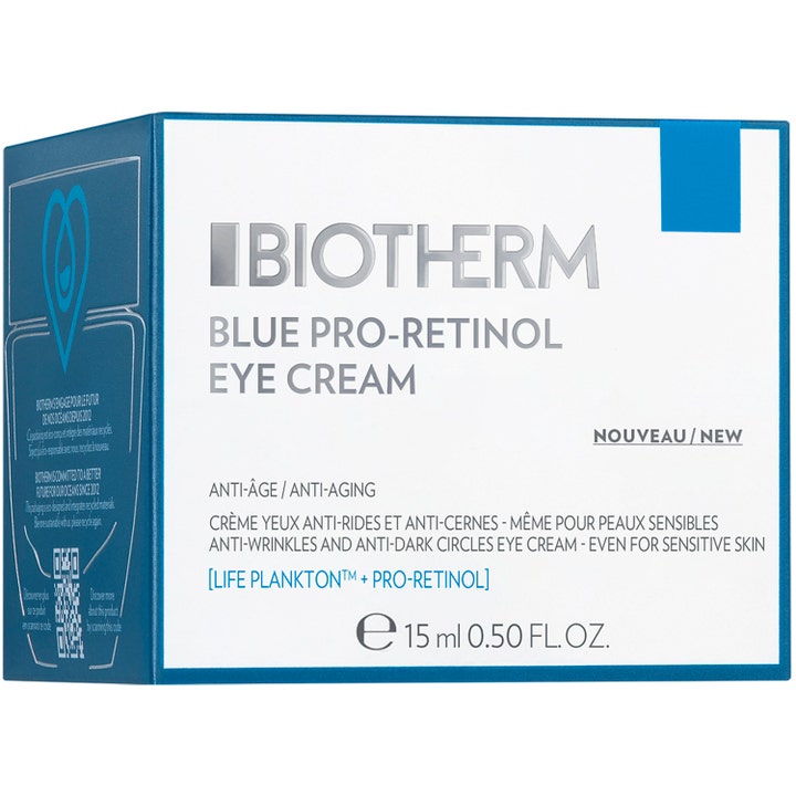 Biotherm Blue Pro-Retinol Eye Cream 15 ml anti-aging øjencreme mod rynker i hvid æske med Life Plankton og Pro-Retinol.