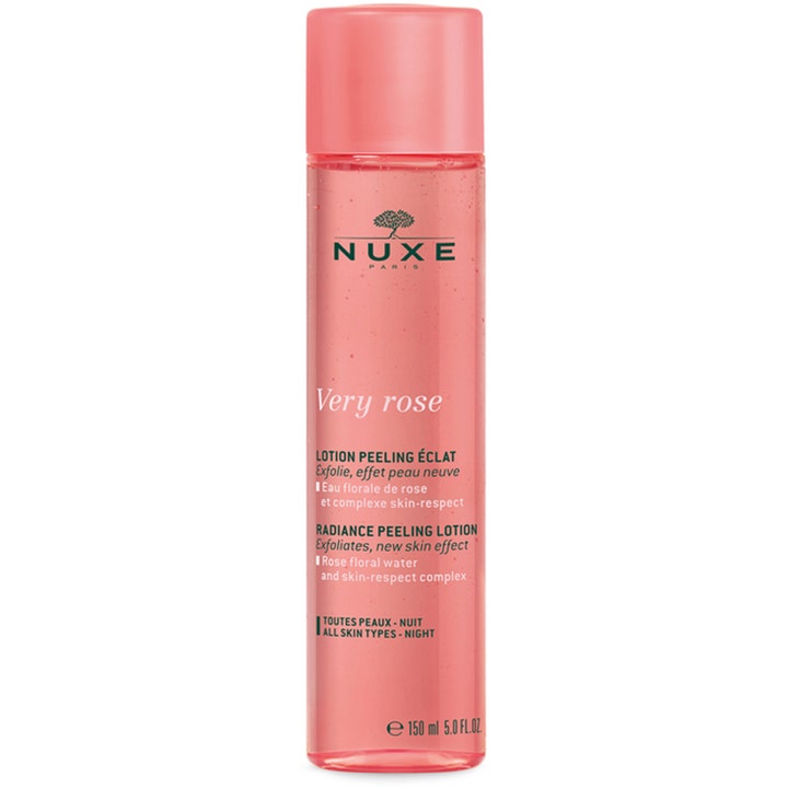 Nuxe Very Rose Radiance Peeling Lotion 150 ml eksfolierende toner der giver glød i en slank lyserød flaske