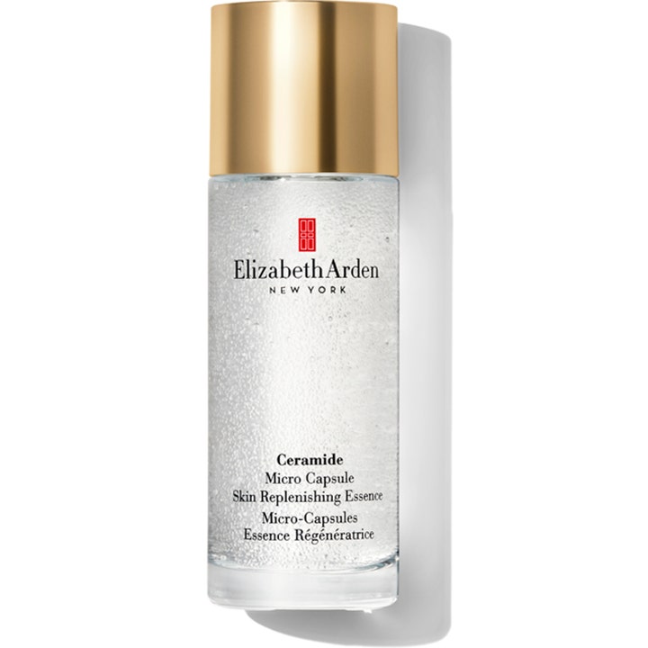 Elizabeth Arden Ceramide Micro Capsule Skin Replenishing Essence genopbyggende essence i klar flaske med guld låg