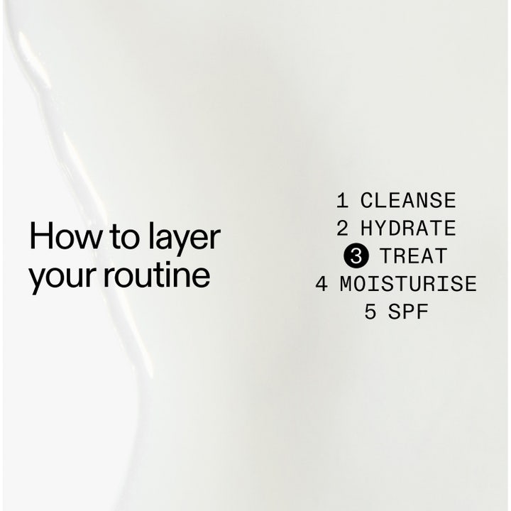 The INKEY List Polyglutamic Acid Serum 30 ml fugtgivende serum viser trin 3 TREAT i en rutineguide mod klar tekstur