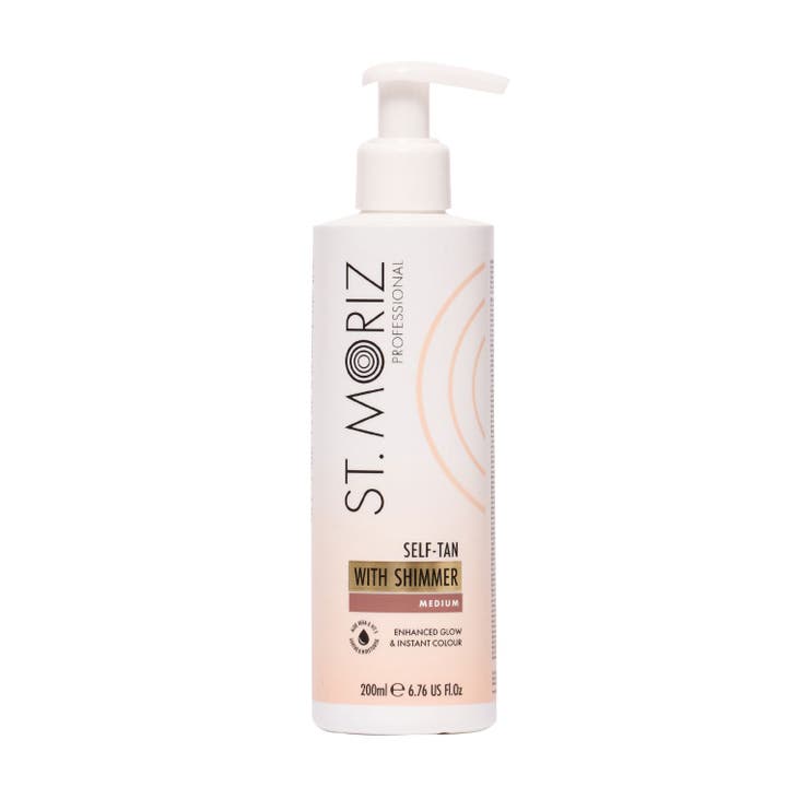 St. Moriz Professional Insta-Grad Shimmer Tan 200ml selvbruner giver glød i hvid pumpeflaske med orange detaljer