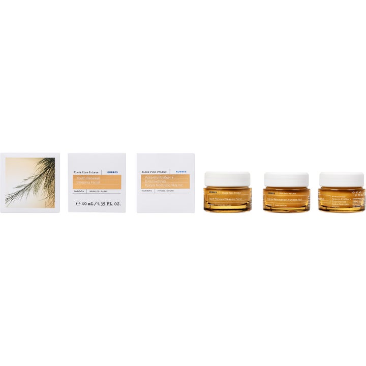 KORRES Black Pine Primus Youth Renewal Sleeping Facial 40 ml nattcreme i ravfarvede glaskrukker med hvide låg