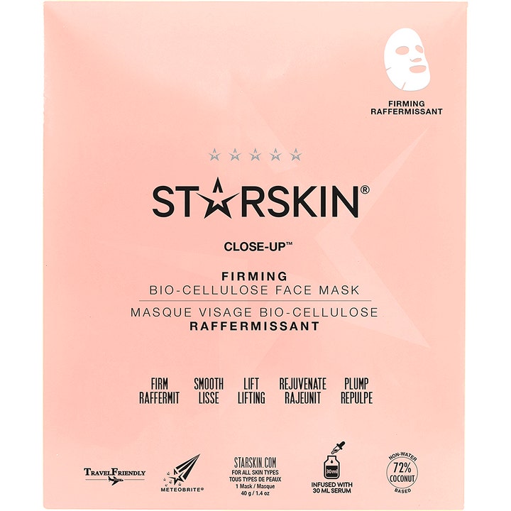 Starskin Close Up Firming Bio-Cellulose Face Mask 40 g opstrammende ansigtsmaske i lyserød sachet med sort tekst