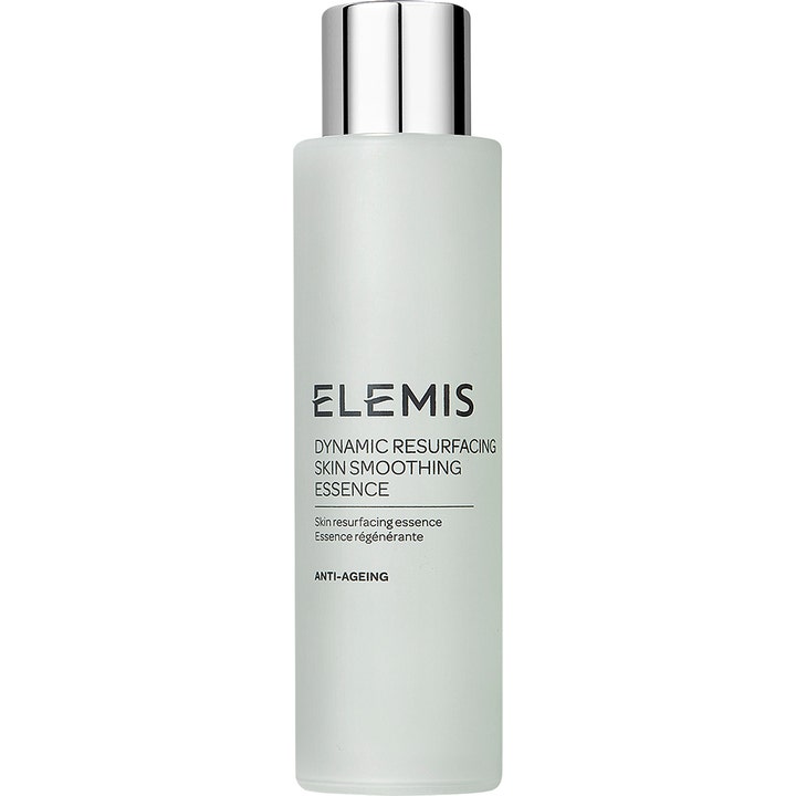 Elemis Dynamic Resurfacing Skin Smoothing Essence 100ml udglattende essence i en frostet hvid flaske med sølvhætte