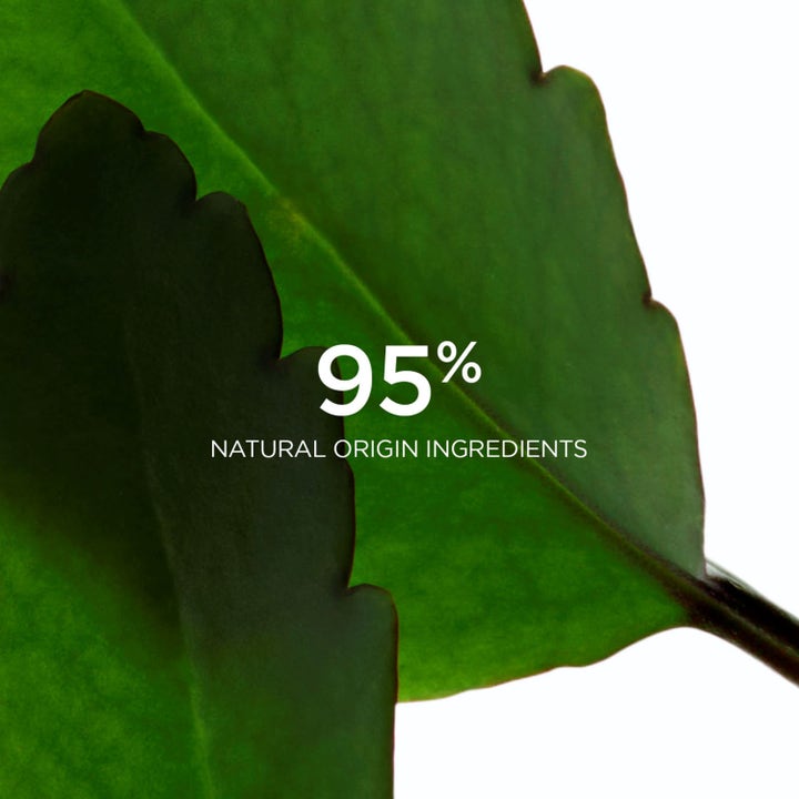 Clarins Fresh Scrub 50 ml opfriskende ansigtsskrub med tekst om 95% naturlige ingredienser på grønne blade.