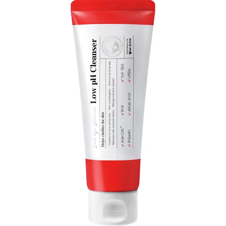 Mizon Goodbye Blemish Low pH Cleanser 150ml rens til uren hud i hvid og rød plastictube med hvidt vippelåg.