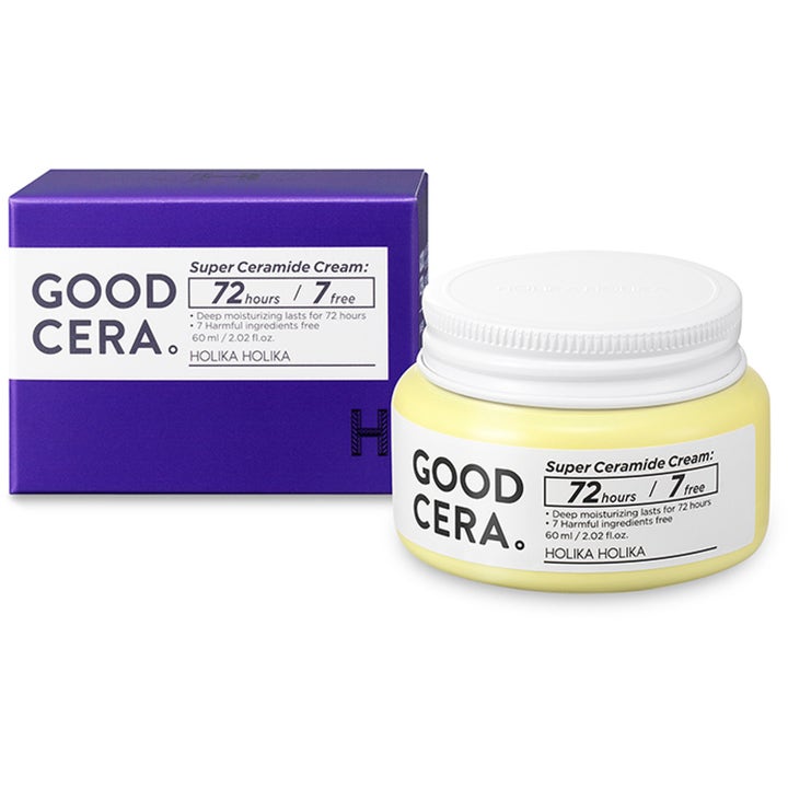 Holika Holika Good Cera Super Ceramide Cream 60 ml fugtgivende ansigtscreme i gul krukke og lilla æske