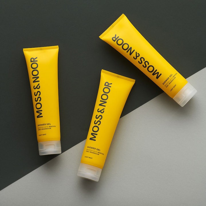 Moss & Noor After Workout Shower Gel Light Mint 3-pak 450 ml forfriskende duschgel med menthol i tre gule tuber