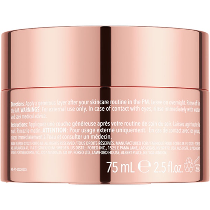 FOREO SUPERCHARGED Ultra-Hydrating Sleeping Mask 75 ml fugtgivende natmaske i rose gold krukke med instruktioner