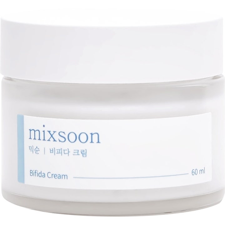 Mixsoon Bifida Cream 60 ml styrkende ansigtscreme i en frostet glaskrukke med hvidt låg