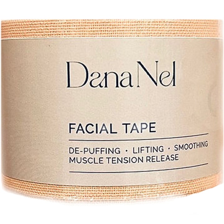 Dana Nel Facial Tape opstrammende ansigtstape der skaber et løft i en beige rulle med vævet tekstur og enkel etiket